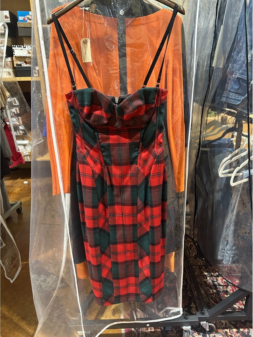 RARE Vintage Dolce & Gabbana Red Plaid wool CORSET Dress Size US 6/IT 42 - Picture 7 of 9